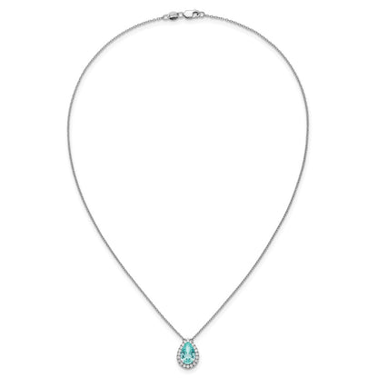 Pure Serenity 14k White Gold 1/4 carat Lab Grown Diamond VS/SI+ G+ and Lab Created Paraiba 18 inch Oval Halo Pendant Necklace