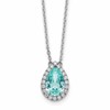 Pure Serenity 14k White Gold 1/4 carat Lab Grown Diamond VS/SI+ G+ and Lab Created Paraiba 18 inch Oval Halo Pendant Necklace