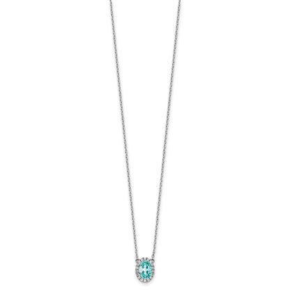 Pure Serenity 14k White Gold 1/8 carat Lab Grown Diamond VS/SI+ G+ and Lab Created Paraiba 18 inch Oval Halo Pendant Necklace
