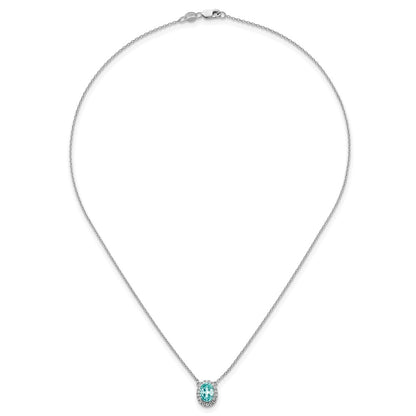 Pure Serenity 14k White Gold 1/8 carat Lab Grown Diamond VS/SI+ G+ and Lab Created Paraiba 18 inch Oval Halo Pendant Necklace