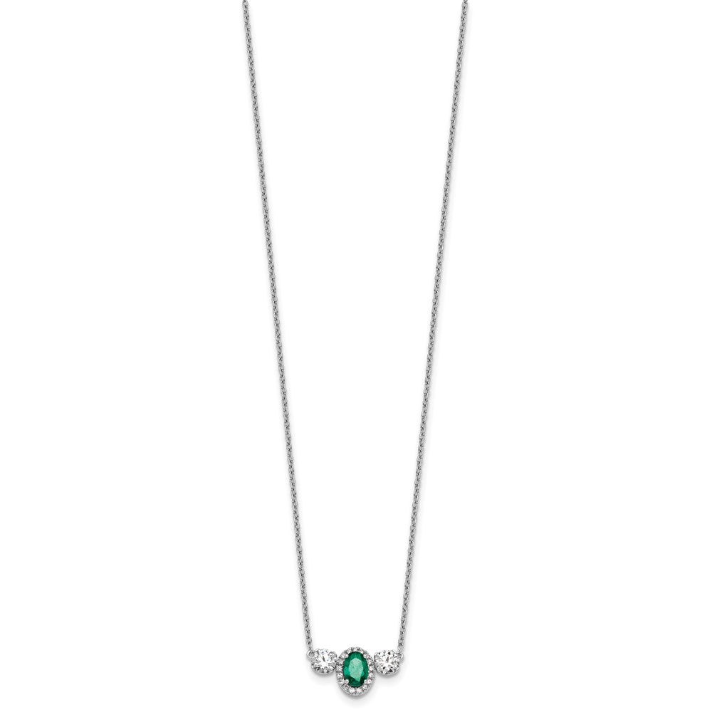 14k White Gold 1 1/8 carat Lab Grown Diamond VS/SI+ G+ and Created Emerald Complete Three Stone 16 inch Necklace