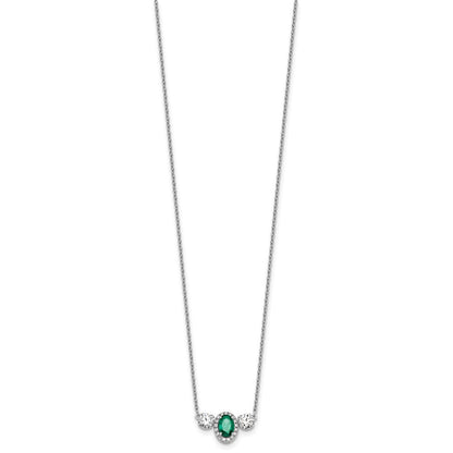 14k White Gold 1 1/8 carat Lab Grown Diamond VS/SI+ G+ and Created Emerald Complete Three Stone 16 inch Necklace