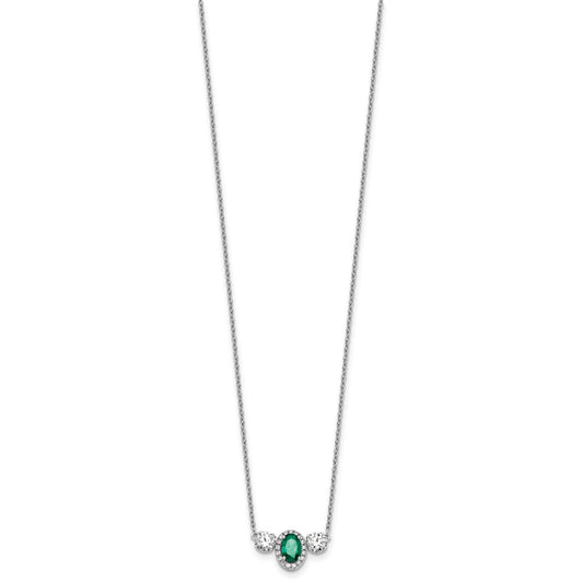 14k White Gold 1 1/8 carat Lab Grown Diamond VS/SI+ G+ and Created Emerald Complete Three Stone 16 inch Necklace