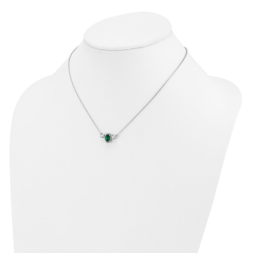 14k White Gold 1 1/8 carat Lab Grown Diamond VS/SI+ G+ and Created Emerald Complete Three Stone 16 inch Necklace