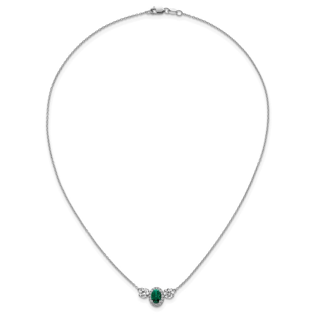 14k White Gold 1 1/8 carat Lab Grown Diamond VS/SI+ G+ and Created Emerald Complete Three Stone 16 inch Necklace
