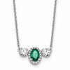 14k White Gold 1 1/8 carat Lab Grown Diamond VS/SI+ G+ and Created Emerald Complete Three Stone 16 inch Necklace