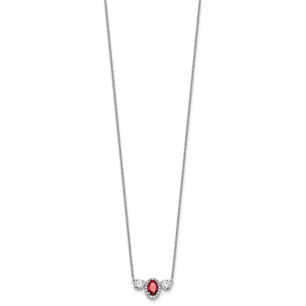 14k White Gold 1 1/8 carat Lab Grown Diamond VS/SI+ G+ and Created Ruby Complete Three Stone 16 inch Necklace