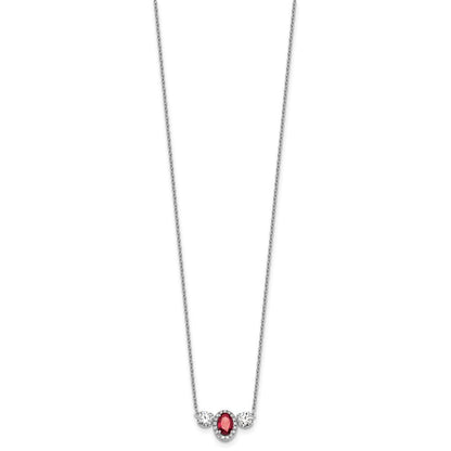 14k White Gold 1 1/8 carat Lab Grown Diamond VS/SI+ G+ and Created Ruby Complete Three Stone 16 inch Necklace
