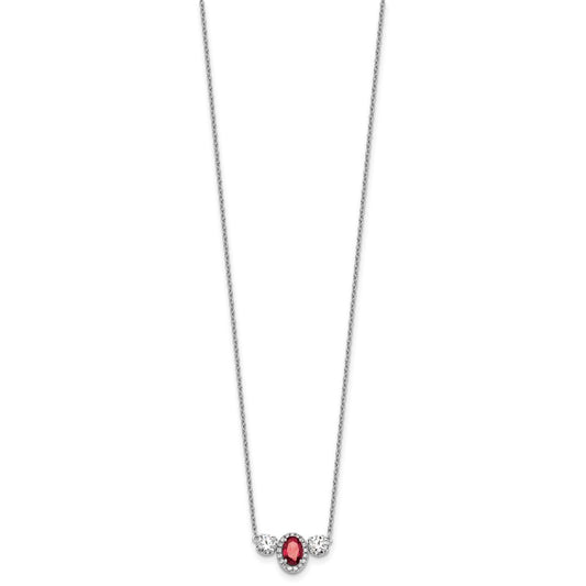 14k White Gold 1 1/8 carat Lab Grown Diamond VS/SI+ G+ and Created Ruby Complete Three Stone 16 inch Necklace