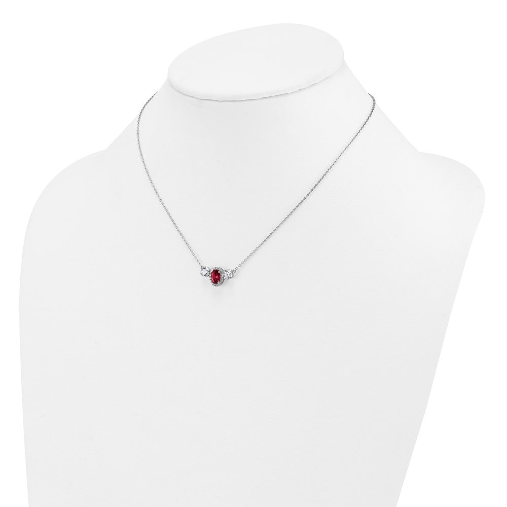 14k White Gold 1 1/8 carat Lab Grown Diamond VS/SI+ G+ and Created Ruby Complete Three Stone 16 inch Necklace