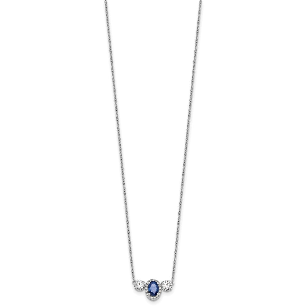 14k White Gold 1 1/8 carat Lab Grown Diamond VS/SI+ G+ and Created Sapphire Complete Three Stone 16 inch Necklace