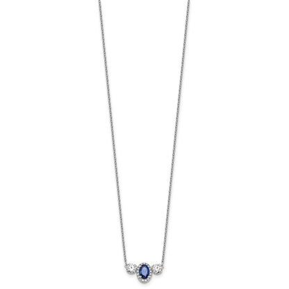 14k White Gold 1 1/8 carat Lab Grown Diamond VS/SI+ G+ and Created Sapphire Complete Three Stone 16 inch Necklace