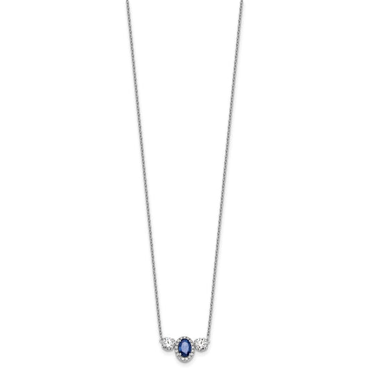 14k White Gold 1 1/8 carat Lab Grown Diamond VS/SI+ G+ and Created Sapphire Complete Three Stone 16 inch Necklace