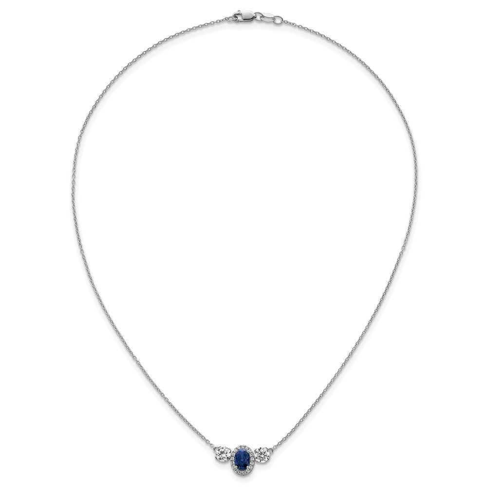 14k White Gold 1 1/8 carat Lab Grown Diamond VS/SI+ G+ and Created Sapphire Complete Three Stone 16 inch Necklace
