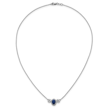 14k White Gold 1 1/8 carat Lab Grown Diamond VS/SI+ G+ and Created Sapphire Complete Three Stone 16 inch Necklace