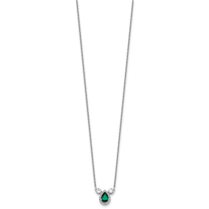 14k White Gold 1/2 carat Lab Grown Diamond VS/SI+ G+ and Created Emerald Complete Three Stone 16 inch Necklace