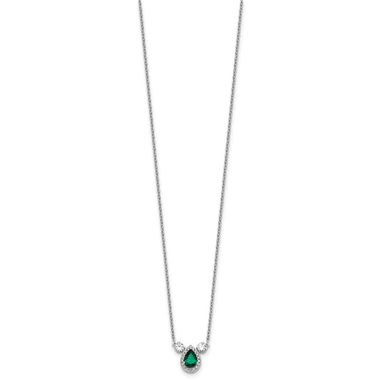 14k White Gold 1/2 carat Lab Grown Diamond VS/SI+ G+ and Created Emerald Complete Three Stone 16 inch Necklace