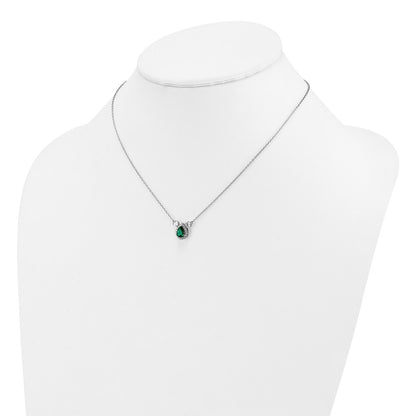 14k White Gold 1/2 carat Lab Grown Diamond VS/SI+ G+ and Created Emerald Complete Three Stone 16 inch Necklace