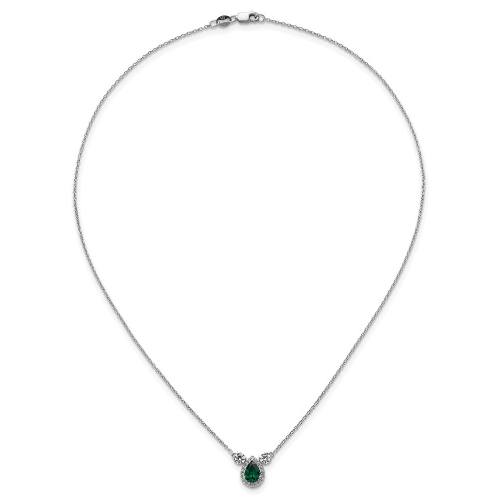 14k White Gold 1/2 carat Lab Grown Diamond VS/SI+ G+ and Created Emerald Complete Three Stone 16 inch Necklace
