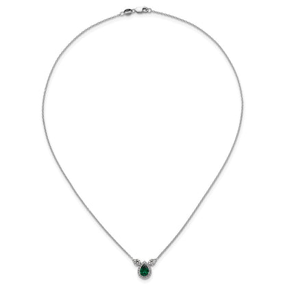 14k White Gold 1/2 carat Lab Grown Diamond VS/SI+ G+ and Created Emerald Complete Three Stone 16 inch Necklace