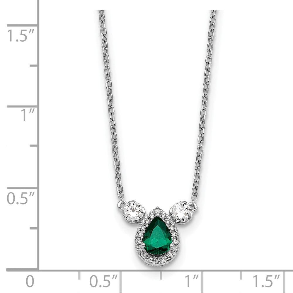 14k White Gold 1/2 carat Lab Grown Diamond VS/SI+ G+ and Created Emerald Complete Three Stone 16 inch Necklace
