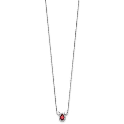 14k White Gold 1/2 carat Lab Grown Diamond VS/SI+ G+ and Created Ruby Complete Three Stone 16 inch Necklace