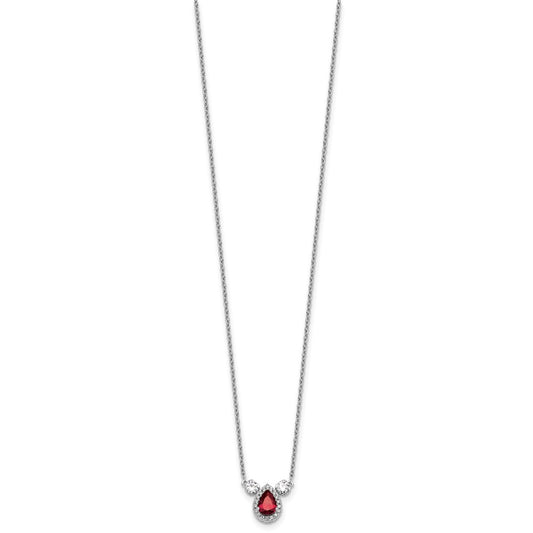 14k White Gold 1/2 carat Lab Grown Diamond VS/SI+ G+ and Created Ruby Complete Three Stone 16 inch Necklace