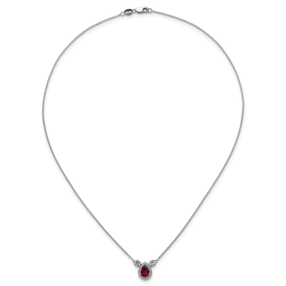 14k White Gold 1/2 carat Lab Grown Diamond VS/SI+ G+ and Created Ruby Complete Three Stone 16 inch Necklace