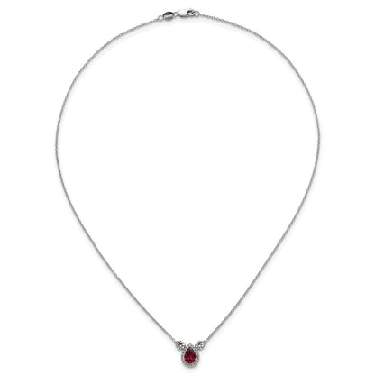 14k White Gold 1/2 carat Lab Grown Diamond VS/SI+ G+ and Created Ruby Complete Three Stone 16 inch Necklace