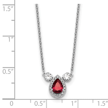 14k White Gold 1/2 carat Lab Grown Diamond VS/SI+ G+ and Created Ruby Complete Three Stone 16 inch Necklace