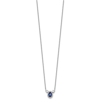 14k White Gold 1/2 carat Lab Grown Diamond VS/SI+ G+ and Created Sapphire Complete Three Stone 16 inch Necklace