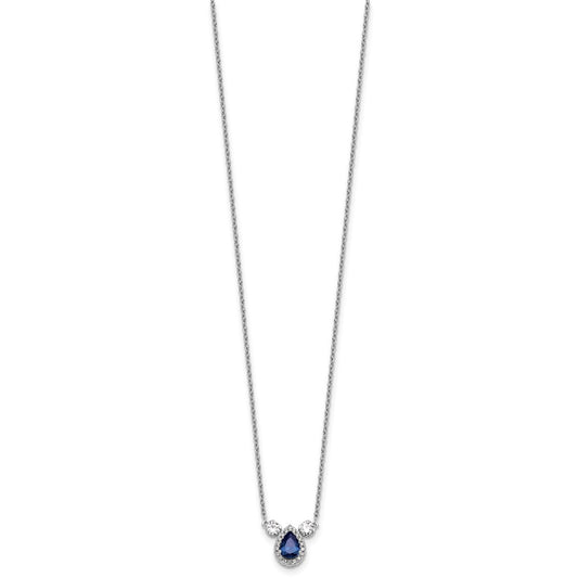 14k White Gold 1/2 carat Lab Grown Diamond VS/SI+ G+ and Created Sapphire Complete Three Stone 16 inch Necklace