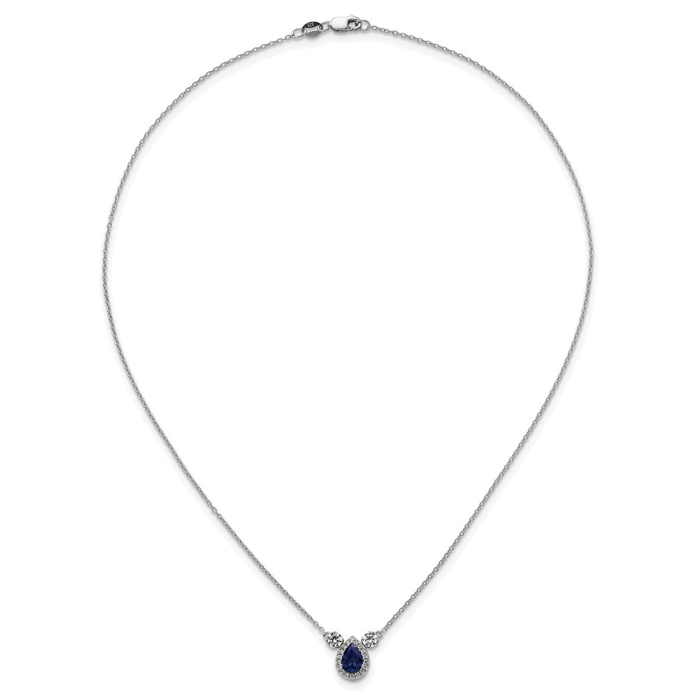14k White Gold 1/2 carat Lab Grown Diamond VS/SI+ G+ and Created Sapphire Complete Three Stone 16 inch Necklace