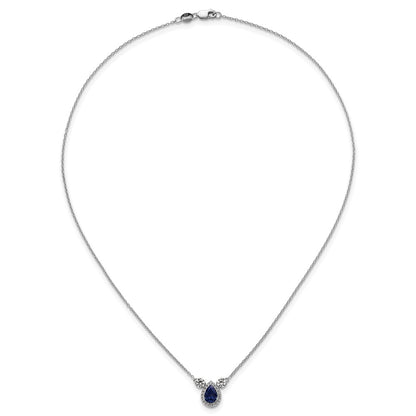 14k White Gold 1/2 carat Lab Grown Diamond VS/SI+ G+ and Created Sapphire Complete Three Stone 16 inch Necklace