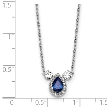 14k White Gold 1/2 carat Lab Grown Diamond VS/SI+ G+ and Created Sapphire Complete Three Stone 16 inch Necklace
