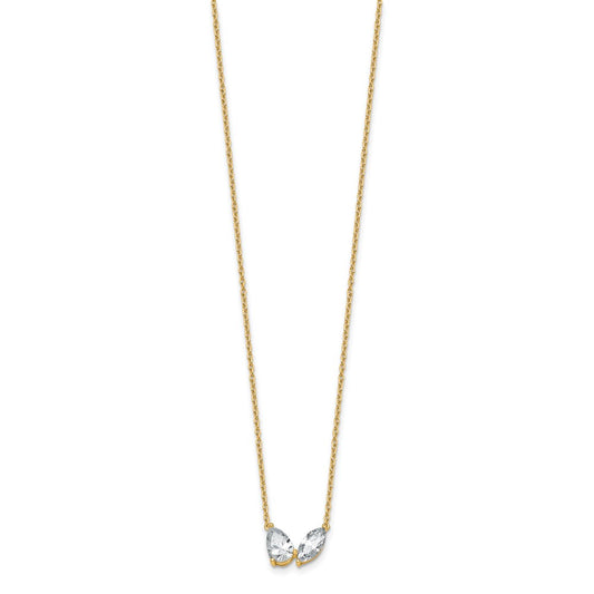 True Origin 14K Yellow Gold 1 5/8 carat Lab Grown Diamond VS+ F+ 18 in Complete Two Stone Necklace
