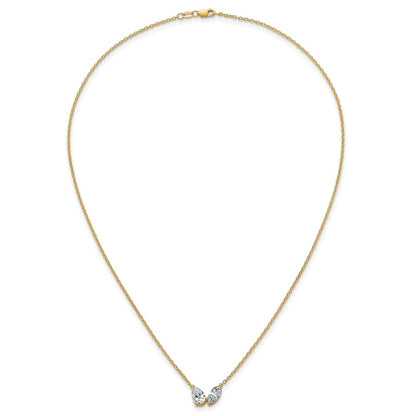 True Origin 14K Yellow Gold 1 5/8 carat Lab Grown Diamond VS+ F+ 18 in Complete Two Stone Necklace