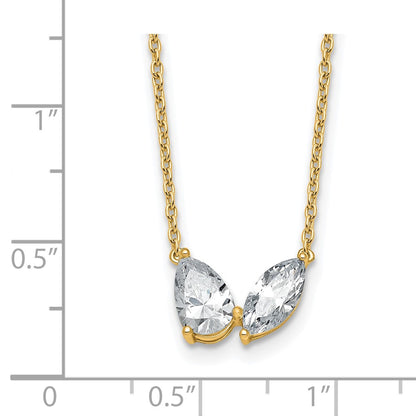 True Origin 14K Yellow Gold 1 5/8 carat Lab Grown Diamond VS+ F+ 18 in Complete Two Stone Necklace