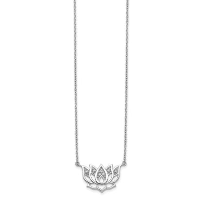 14k White Gold 1/15 carat Lab Grown Diamond VS/SI+ G+ Complete Lotus Flower 18 inch Necklace