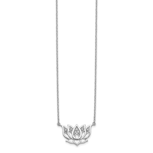 14k White Gold 1/15 carat Lab Grown Diamond VS/SI+ G+ Complete Lotus Flower 18 inch Necklace
