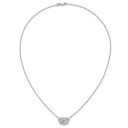 14k White Gold 1/15 carat Lab Grown Diamond VS/SI+ G+ Complete Lotus Flower 18 inch Necklace
