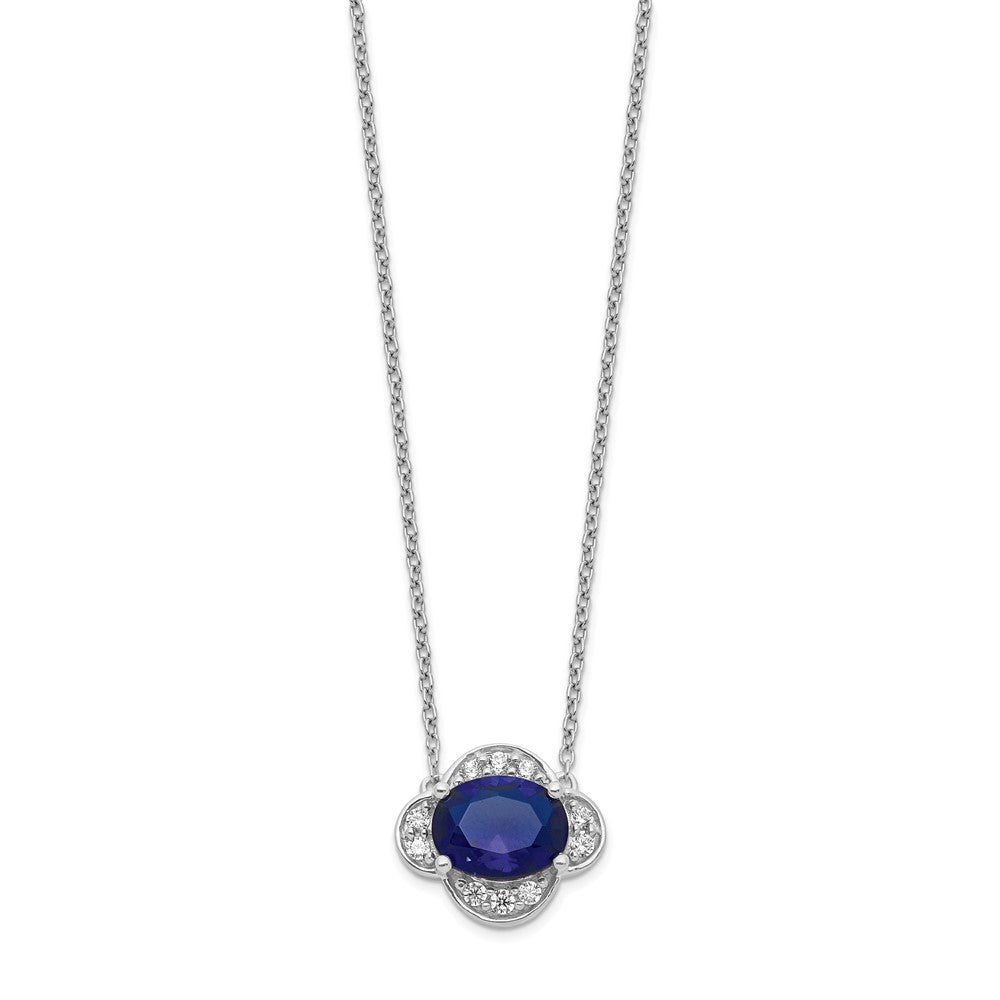 14k White Gold 1/5 carat Lab Grown Diamond VS/SI+ G+ and Created Sapphire Complete 18 inch Necklace
