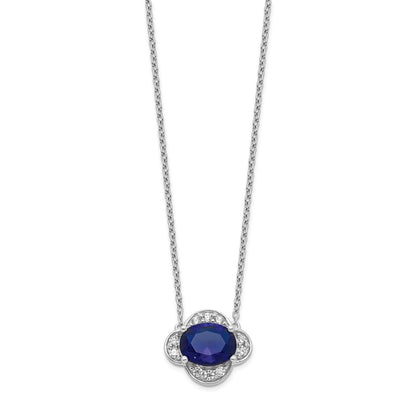 14k White Gold 1/5 carat Lab Grown Diamond VS/SI+ G+ and Created Sapphire Complete 18 inch Necklace