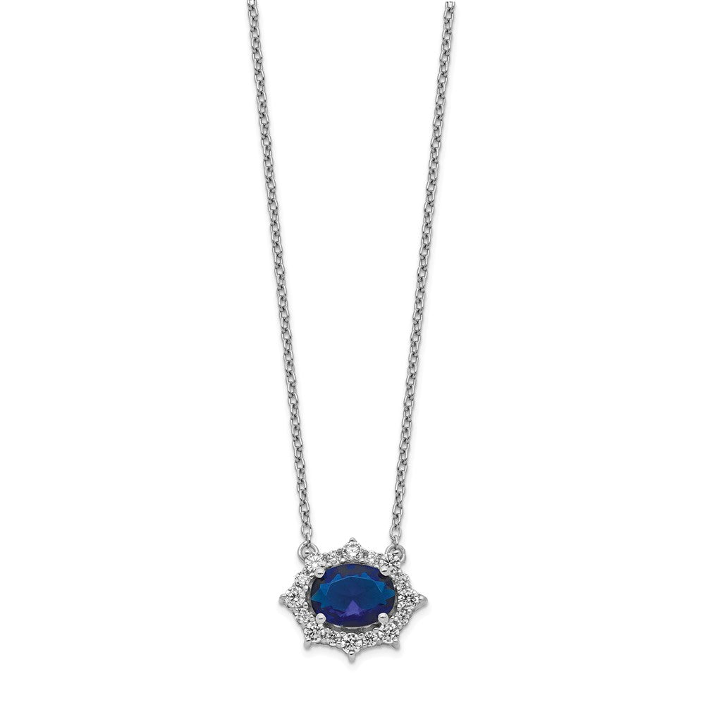 14k White Gold 3/8 carat Lab Grown Diamond VS/SI+ G+ and Created Sapphire 18 inch Necklace