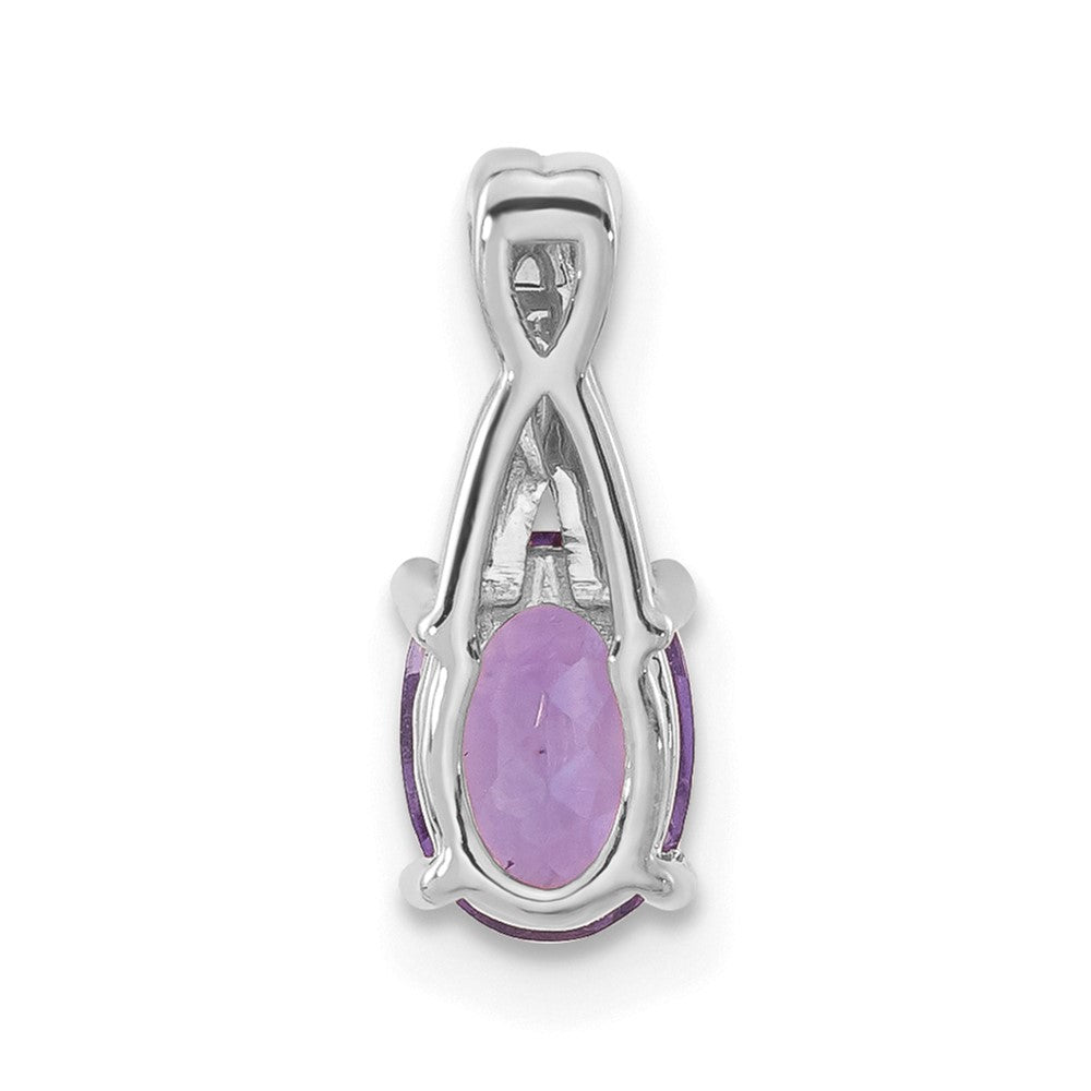 14k White Gold 7x5mm Oval Amethyst and Diamond Pendant