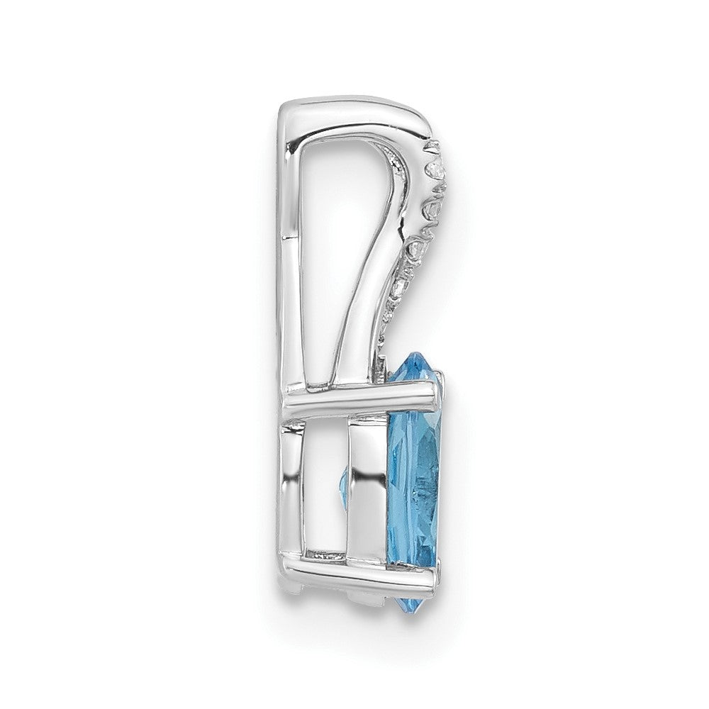 14k White Gold 7x5mm Oval Blue Topaz and Diamond Pendant