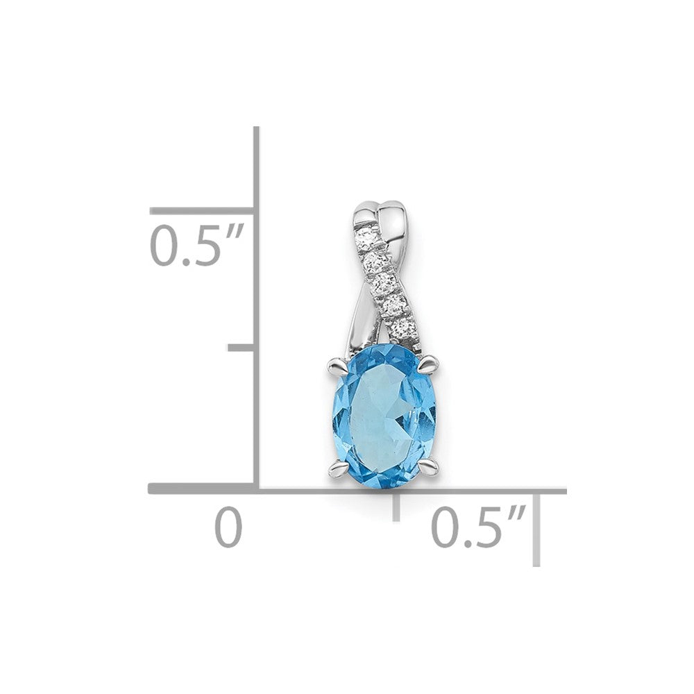 14k White Gold 7x5mm Oval Blue Topaz and Diamond Pendant