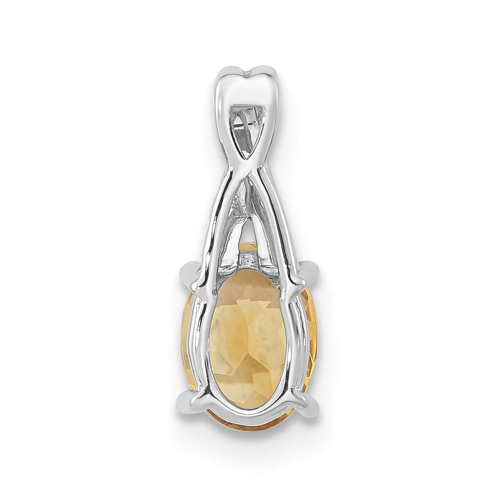 14k White Gold 7x5mm Oval Citrine and Diamond Pendant