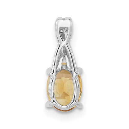 14k White Gold 7x5mm Oval Citrine and Diamond Pendant
