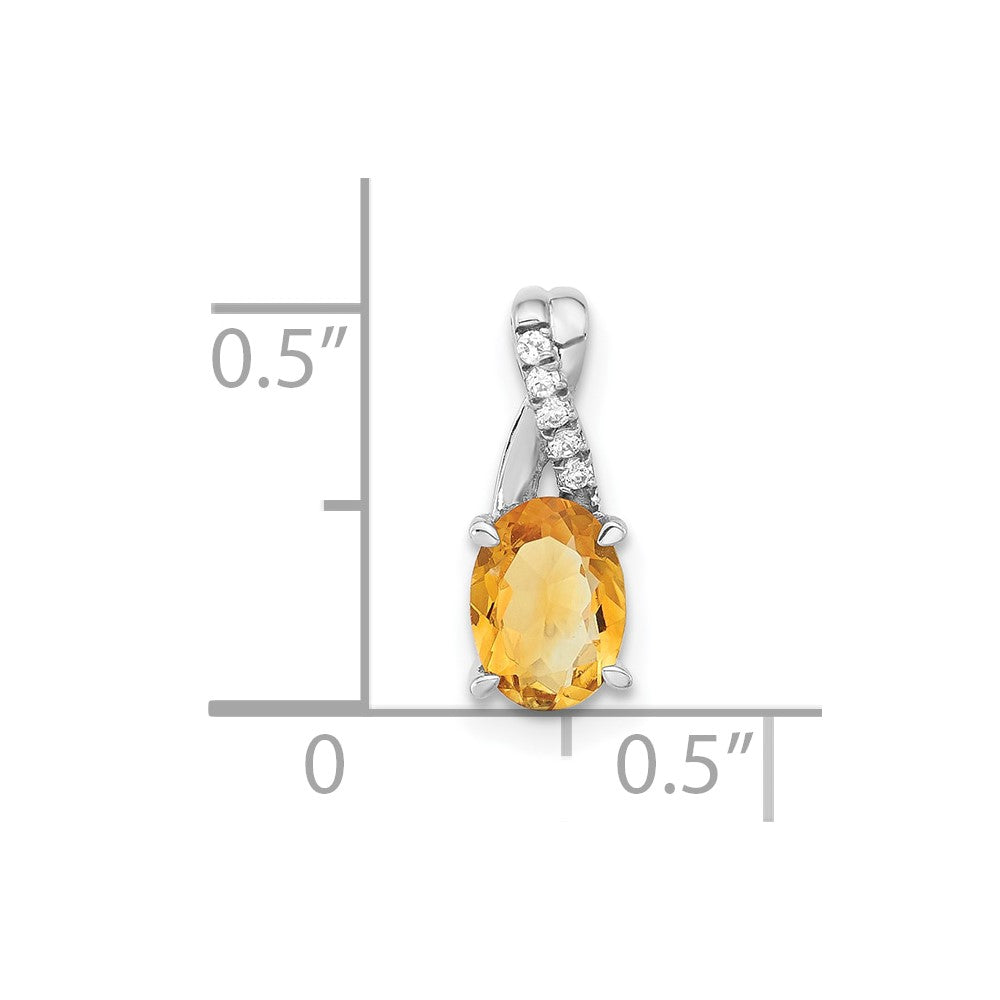14k White Gold 7x5mm Oval Citrine and Diamond Pendant